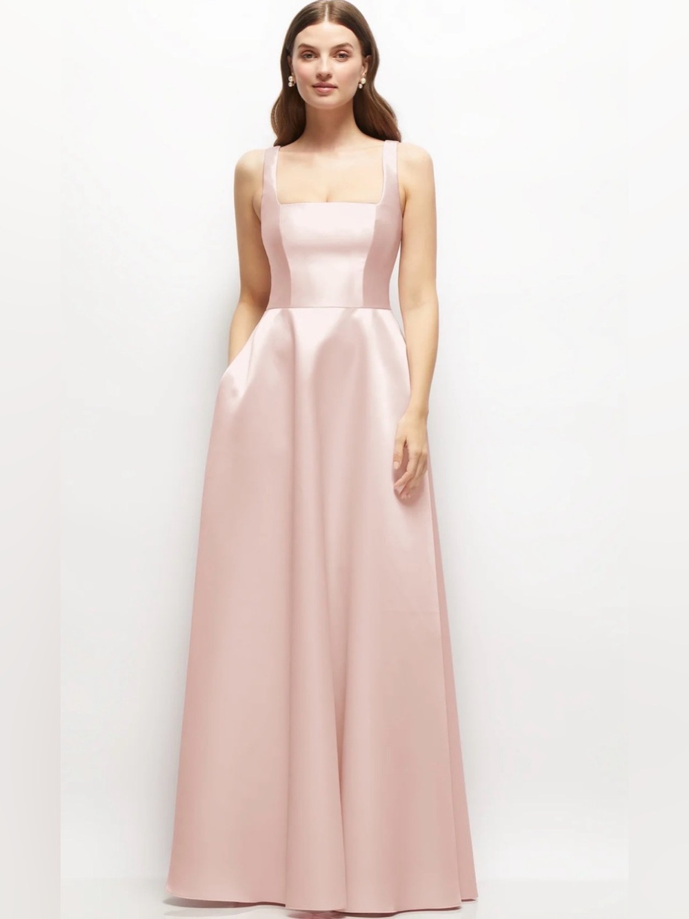 NEW Dessy Collection Style 3153 Blush Pink Satin Square-Neck Gown, Size 18